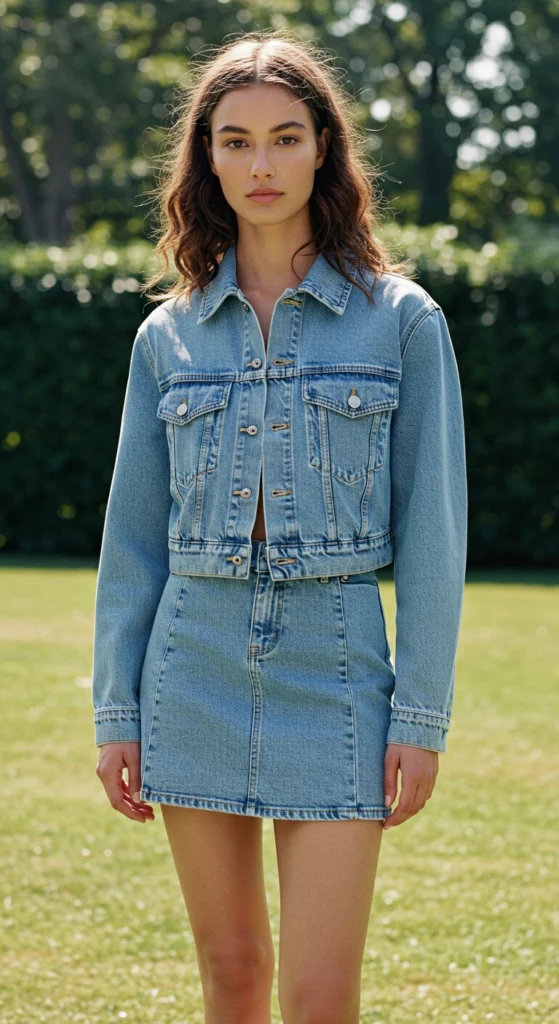 Light Blue Denim Set with Cropped Jacket
