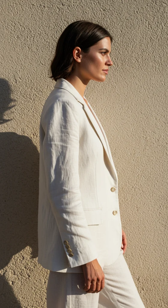 Sustainable Linen Blazer in Bone White
