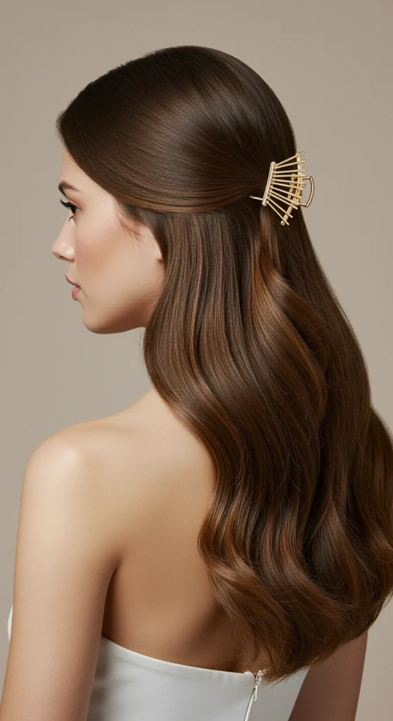 Elegant Long Hair with Hair Clip
