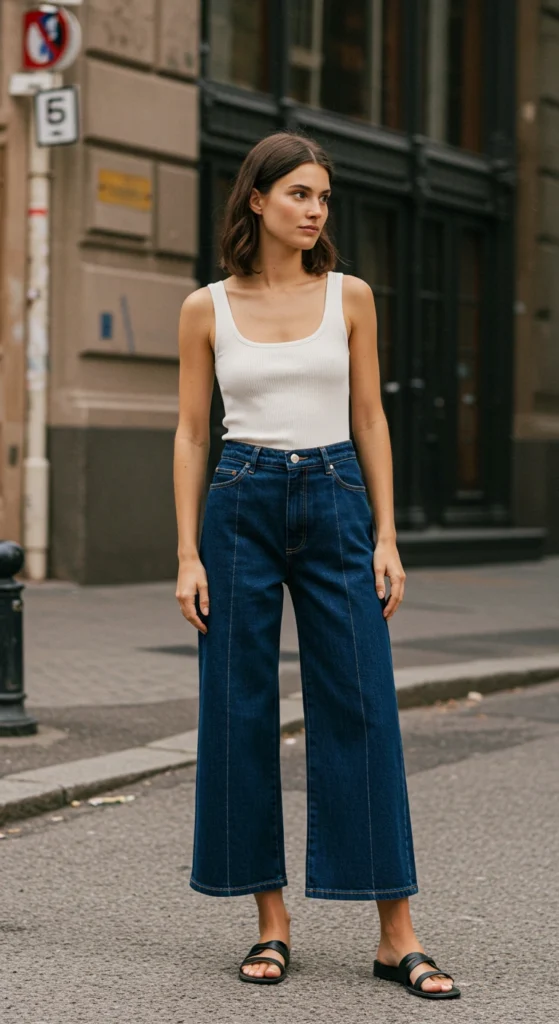 Wide-Leg Denim and Ribbed Tank