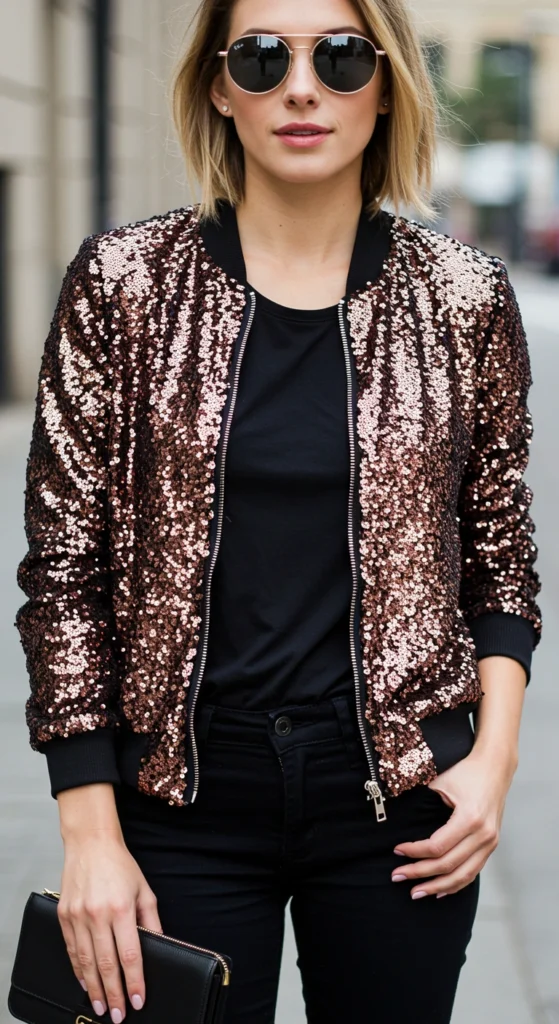 Sequin Bomber with Simple Basics