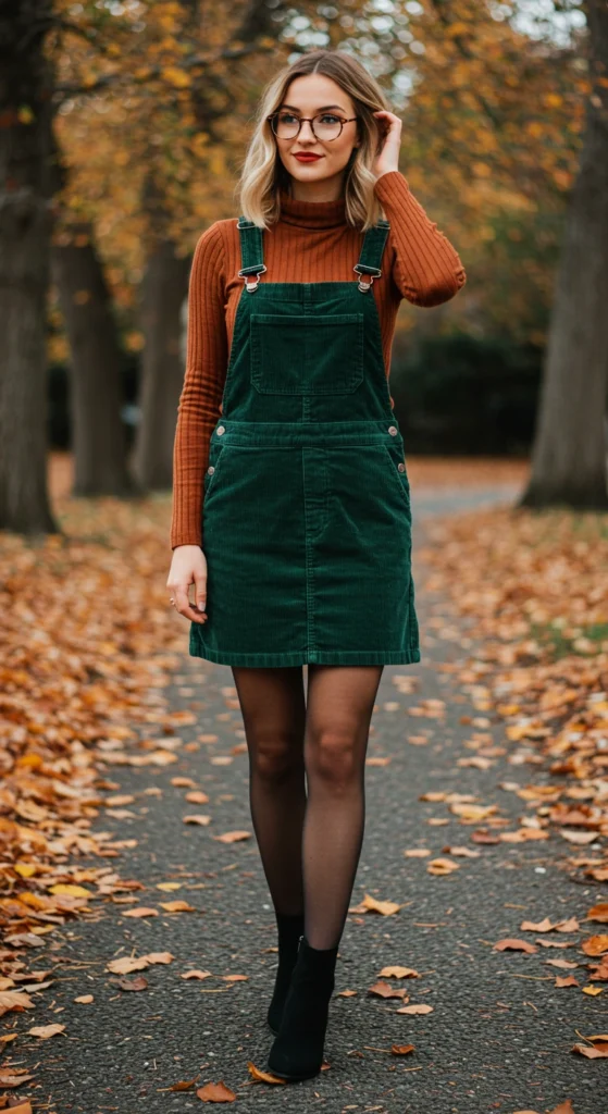 Corduroy Overall Dress with Turtleneck
