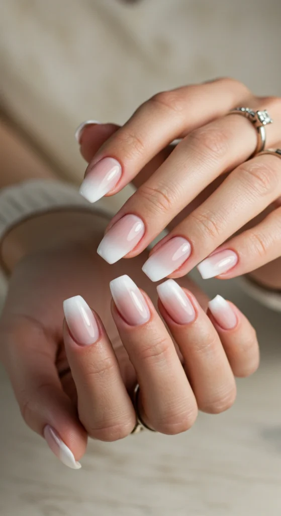 Soft Almond French Ombré Nails