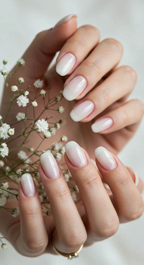 Milky White Short Almond Nails