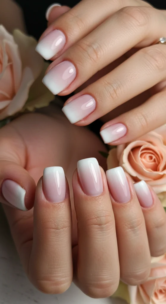 Soft Pink and White Gradient Nails