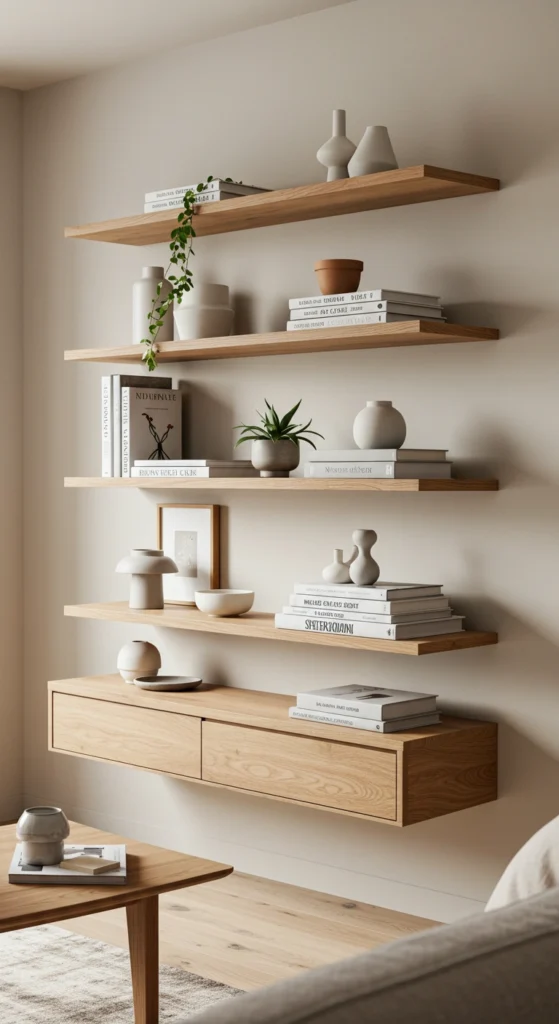 Natural Wood Floating Shelves